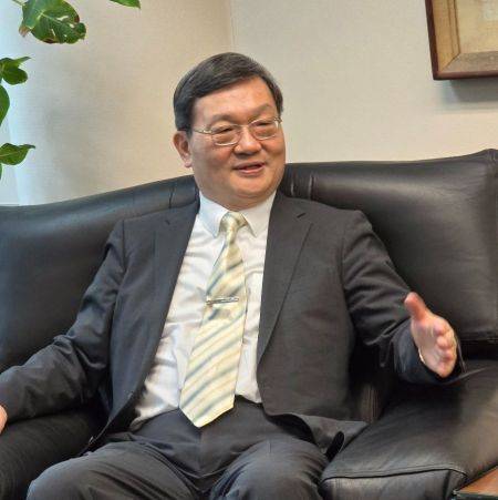 량광중 주한타이베이대표부 대표가 9일 아시아경제와 인터뷰하고 있다. 사진=주한타이베이대표부