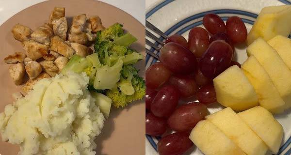 윤승아가 아침으로 감자, 브로콜리, 닭안심살, 사과, 포도를 먹는다고 밝혔다./사진=유튜브 채널 ‘승아로운’