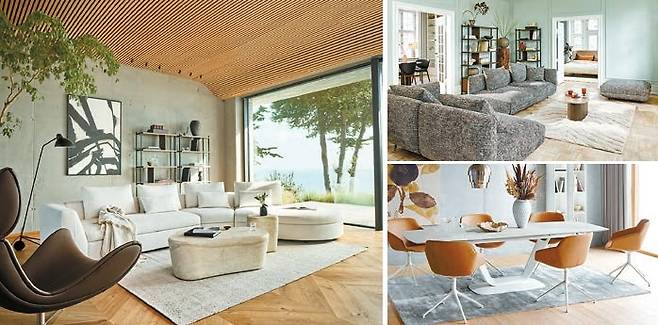 보컨셉은 신규 입주 고객 상담 서비스를 제공한다. 사진은 왼쪽에서 시계방향으로 베르가모 소파, 살라망카 소파, 알리칸테 다이닝 테이블. [사진 보컨셉]