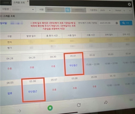 코스트코가 법정공휴일 휴무신청을 거부하고 무단결근 처리한 사례. 마트노조 제공