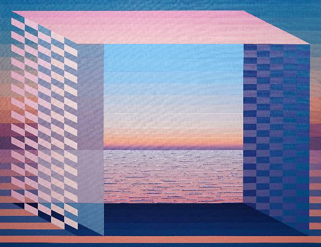 전영진, '회화 위에 회화 2415(Painting on painting)', Acrylic, light molding paste on canvas, 112.1 × 145.5 × 3.0 cm, 2024. 금산갤러리 제공