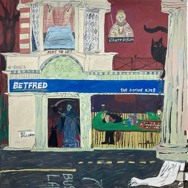 해나킴, 'E9에서 이 검은고양이를 본 적이 있나요(Have You Ever Seen This Black Cat in E9)', 캔버스 위에 아크릴, 102×102cm,  2022, 금산갤러리 제공