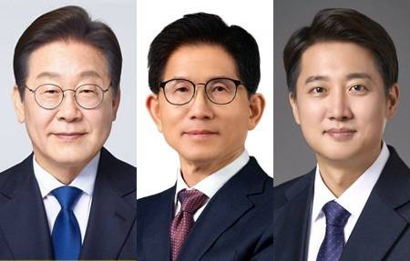 (기호 순으로) 이재명 더불어민주당 대선후보, 김문수 국민의힘 대선후보, 이준석 개혁신당 대선후보. 사진 제공=중앙선거관리위원회