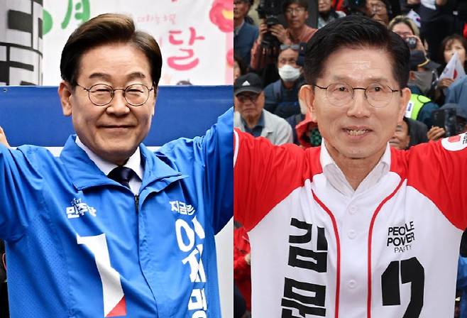 대구 유세에 나선 이재명 더불어민주당 대선 후보(왼쪽)와 부산 유세에 나선 김문수 국민의힘 대선 후보. (사진=이데일리/연합뉴스)