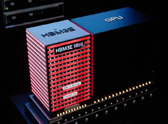 SK하이닉스가 지난 1월 CES 2025에서 공개한 HBM3E 16단 제품 모형도. SK하이닉스 제공.