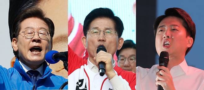 유세 현장의 이재명 더불어민주당, 김문수 국민의힘, 이준석 개혁신당 대통령 후보의 모습 /사진=뉴스1