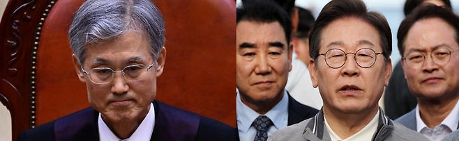 왼쪽부터 조희대 대법원장, 이재명 더불어민주당 대선후보. /사진=뉴시스