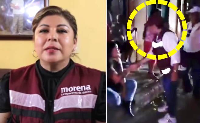 멕시코 동부 베라크루스주 텍시스테펙시 시장 선거에 출마한 예세니아 라라 후보. 오른쪽 사진은 라라 후보가 총격 당시인 지난 11일(현지시간) 유세하는 모습. 사진 블룸버그통신·페이스북 캡처