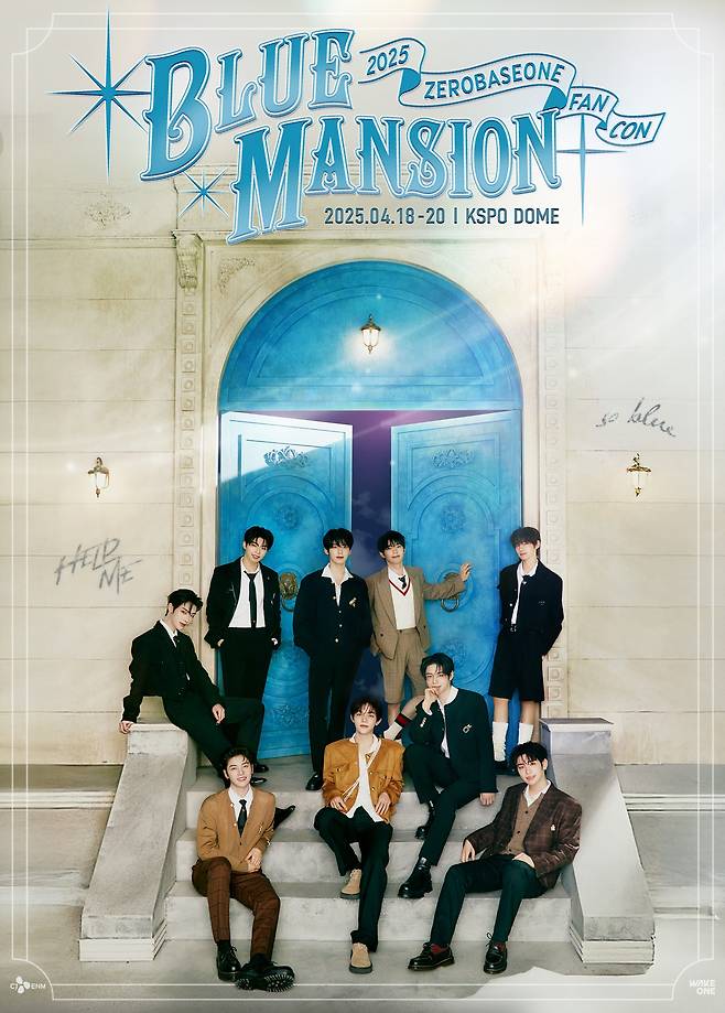 Poster for boy band ZeroBaseOne's 2025 fan concert ″Blue Mansion,″ themed "mysterious cheongnyang" [WAKEONE ENTERTAINMENT]