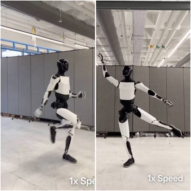 현지시간 13일 공개된 테슬라 옵티머스가 춤을 추는 영상 [X @Tesla Optimus 캡처]