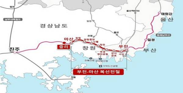 부전~마산 복선전철 노선도
