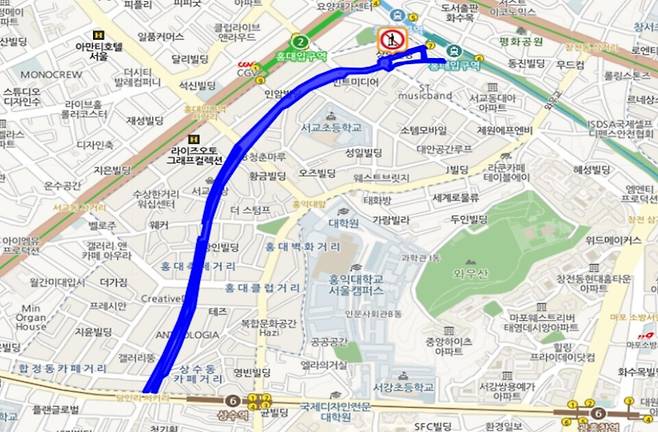 마포구 홍대 레드로드 통행금지 도로 구간/자료:서울시
