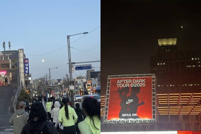 은은한 달빛을 벗삼아 달렸던 3월 13일 첫 날의 기록과 5월 10일 모든 행사가 마무리된 후 만난 달빛. /강은영 기자