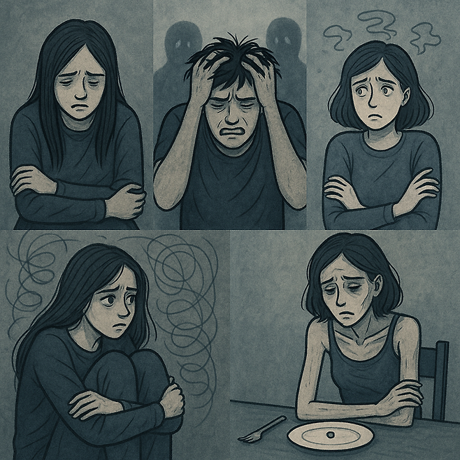 우울증, 조현병, 거식증, 불안장애 등을 키워드로 입력해 챗GPT가 생성한 이미지.