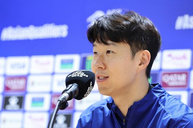 대한민국 축구대표팀 손흥민이 지난 3월 경기 고양시 고양종합운동장에서 오만전 관련 기자회견을 하고 있다. /사진=뉴스1.