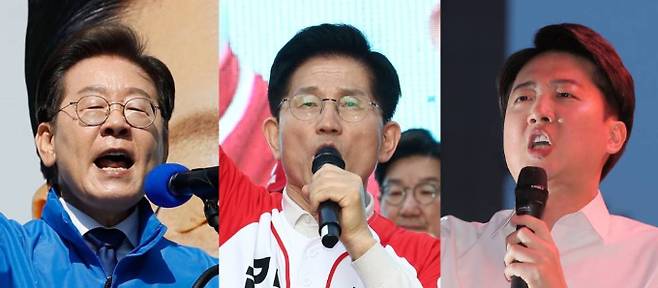 주요 대선후보 3인의 발언과 스타일 등에서 변화가 감지되고 있다. 사진은 왼쪽부터 이재명 더불어민주당 대선후보, 김문수 국민의힘 대선후보, 이준석 개혁신당 대선후보의 모습. /사진=뉴스1