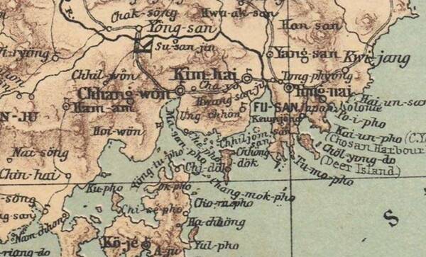 해외 고지도 '한국 또는 조센'(1883)에 마산포 지정학적 위치가 표기돼 있다. 이는 일본이 마산 일대를 장악한 역사적 흐름과 축을 같이 한다. /독일 에르푸르트대학 고타연구도서관 소장