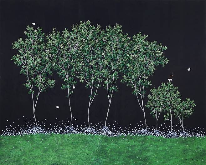 이영지, 영원히 찬란할 순간 130.3X162 장지위에 분채, 2025 (선화랑 제공)