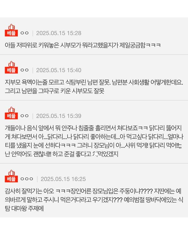 시부모님 앞에서 닭다리 다 먹은 와이프