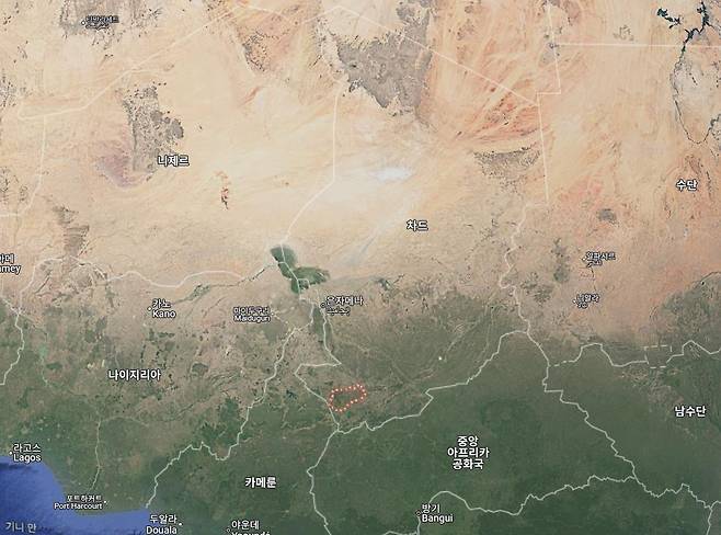 차드 서남부 로곤옥시당탈 주(빨간 점선) [구글지도 캡처. 재판매 및 DB 금지]