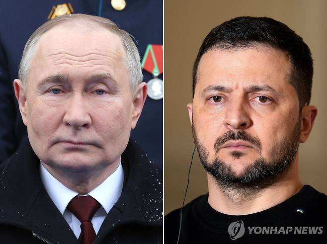 블라디미르 푸틴 러시아 대통령(왼쪽)과 볼로디미르 젤렌스키 우크라이나 대통령(오른쪽) [AFP 연합뉴스 자료사진. 재판매 및 DB 금지]