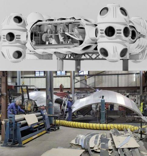 6인 거주 모듈 예상 이미지(위)와 제조 시설. 딥