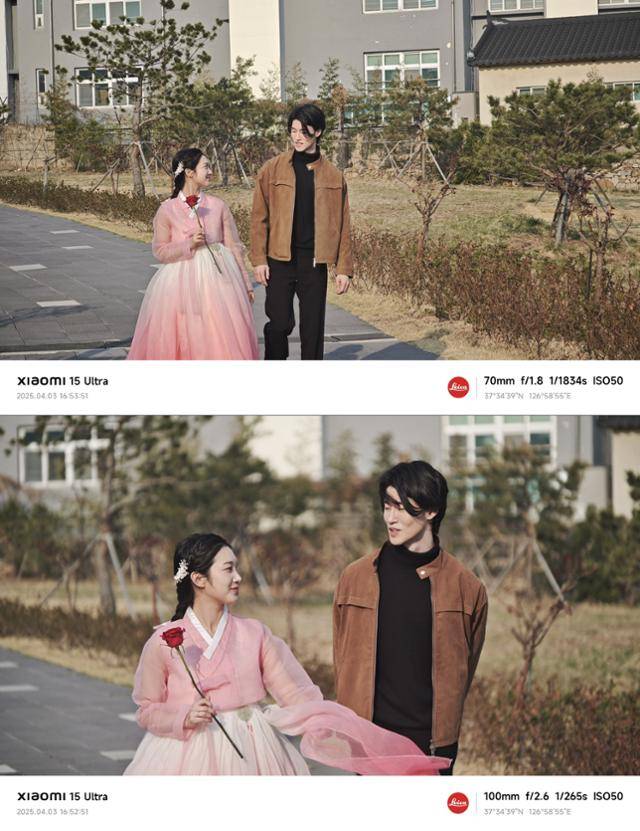 '샤오미 15 울트라'로 멀리 있는 모델(위 사진)을 당겨 찍으면 피사체를 뚜렷이 드러내 준다(아래 사진). 인현우 기자