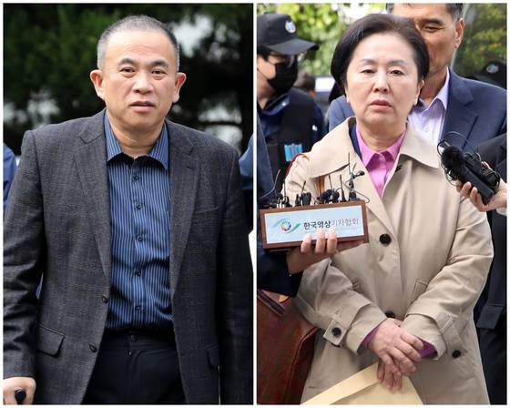 윤석열 전 대통령 부부 공천 개입 의혹의 핵심 인물인 명태균(왼쪽) 씨와 김영선 전 국민의힘 의원이 지난해 11월 14일 오후 공천을 대가로 정치자금을 주고받은 혐의(정치자금법 위반)로 경남 창원시 성산구 창원지방법원에서 열린 구속 전 피의자 심문(영장실질심사)에 각각 출석하고 있다. 뉴스1