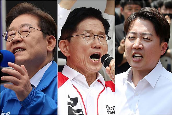 더불어민주당 이재명 후보, 국민의힘 김문수 후보, 개혁신당 이준석 후보. 연합뉴스