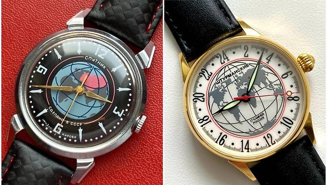 구 소련에서 발사한 세 최초의 인공위성인 스푸트니크를 기념한 라케타(왼쪽)와 스투르만스키의 스푸트니크 모델.