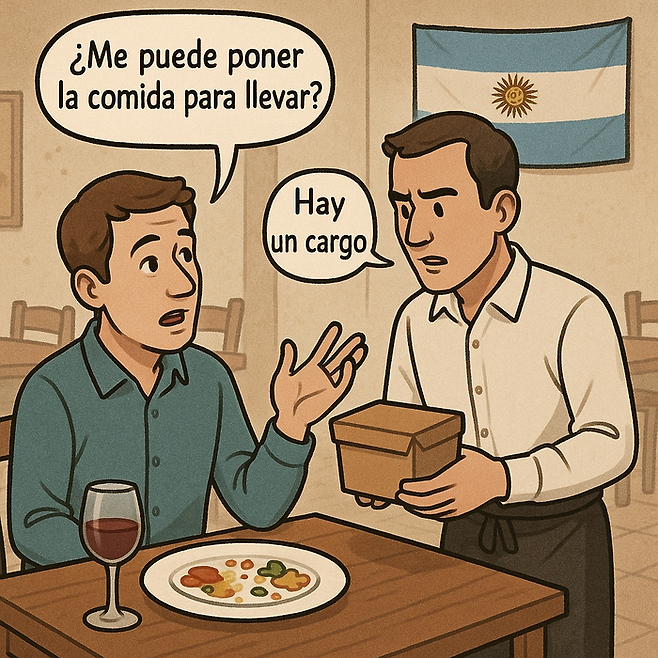 아르헨티나 식당에서 손님이 남은 음식 포장해달라고 요청하자 수수료를 요청하는 모습. 챗GPT