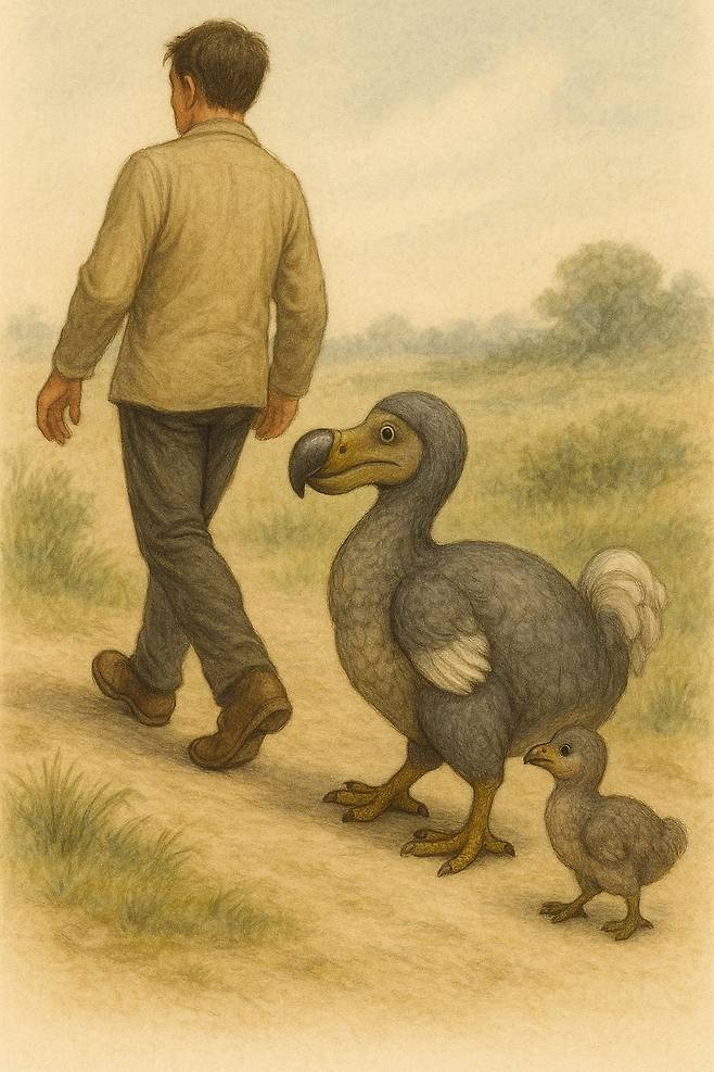 사람을 쫓아가는 도도새[출처 : ChatGPT Image]