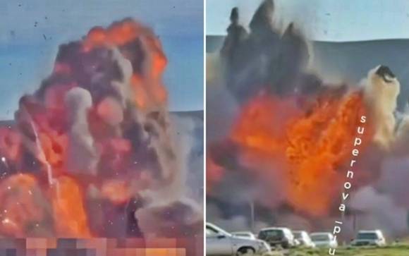 16일(현지시간) 러시아 크림반도 남부 심페로폴 외곽 페레발노예에 있는 흑해함대 소속 제126독립해안방위여단(군부대 12676) 탄약고에서 큰 폭발이 발생하고 있다. 2025.5.16 텔레그램