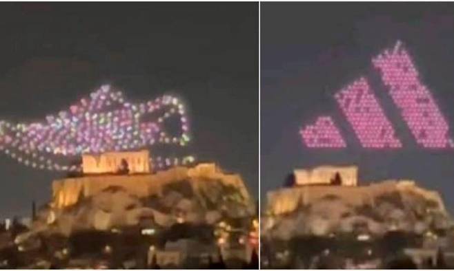 아크로폴리스 모욕 논란 휩싸인 아디다스 드론쇼 [그리스 일간지 카티메리니 홈페이지 캡처. 재판매 및 DB 금지]