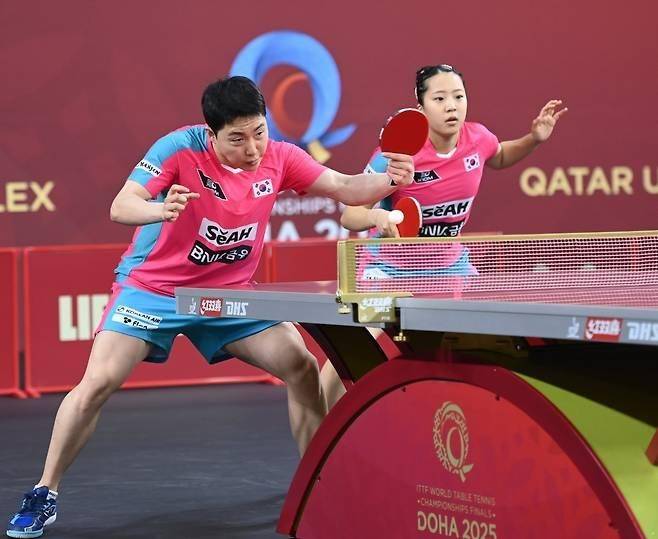 탁구 세계선수권 혼합복식에 나선 임종훈(왼쪽)과 신유빈 [대한탁구협회 제공. 재판매 및 DB 금지]