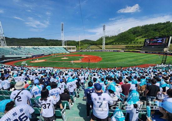 ▲ 지난 17일 울산 문수야구장에서 열린 2025 신한 SOL 뱅크 KBO 리그 NC 다이노스와 키움 히어로즈의 더블헤더 경기에서 NC 팬들이 열띤 응원전을 펼치고 있다. 김동수기자 dskim@ksilbo.co.kr