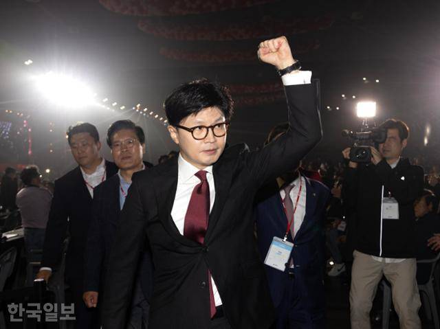 한동훈 전 국민의힘 대표가 3일 오후 경기 고양시 킨텍스에서 열린 21대 대통령 선거 후보자 선출을 위한 제5차 전당대회에 참석해 있다. 하상윤 기자