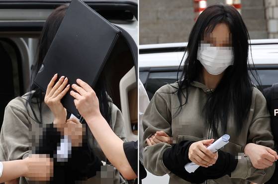 축구 국가대표팀 주장 손흥민의 아이를 임신했다며 금품을 요구한 혐의를 받는 20대 여성 양모씨가 지난 17일 서초구 서울중앙지방법원에서 열린 구속 전 피의자심문(영장심사)에 출석하고 있다. 연합뉴스