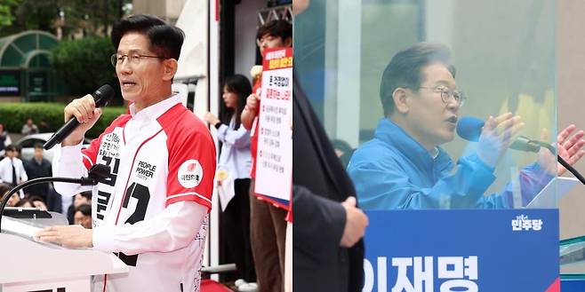 김문수 국민의힘 대선 후보(왼쪽)와 이재명 더불어민주당 대선 후보. 사진=연합뉴스