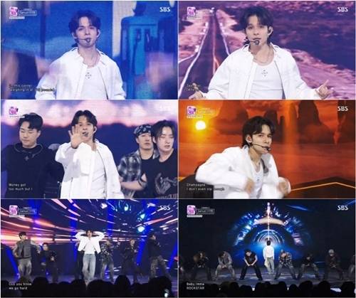 가수 사무엘이 압도적인 에너지의 신곡 ‘ROCKSTAR(락스타)’ 무대로 시청자들의 시선을 사로잡았다. 사진=인기가요