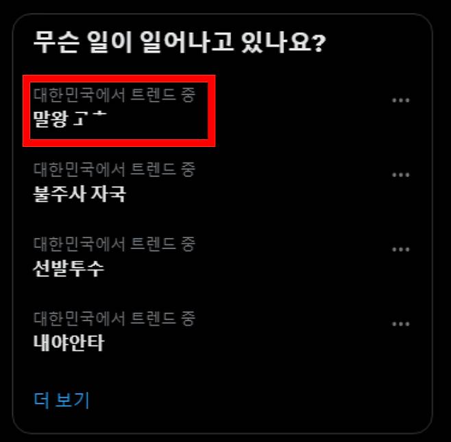 지난 15일부터 17일까지 엑스(X·옛 트위터) '실시간 트렌드'는 '말왕 XX'라는 키워드로 도배됐다. 실시간 트렌드는 현재 가장 주목받는 검색어를 보여주는 서비스다. /사진=엑스