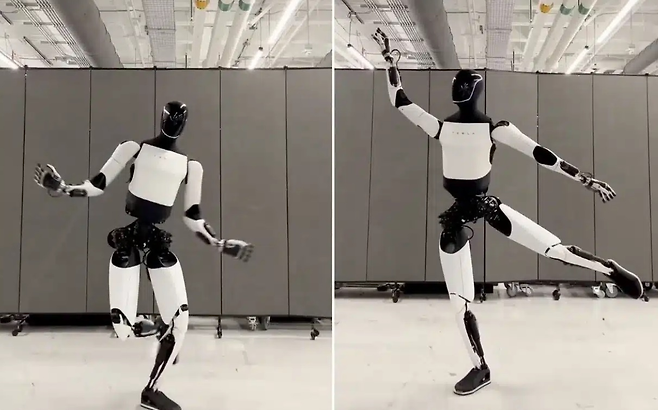 테슬라가 휴머노이드 로봇 ‘옵티머스’가 다양한 댄스 동작을 선보이는 영상을 공개했다. [X 갈무리]