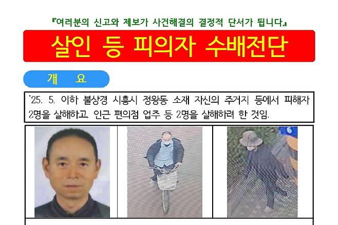 경기남부경찰청은 19일 시흥 흉기사건의 용의자인 50대 중국동포 차철남을 공개수배했다. 연합뉴스