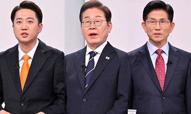 개혁신당 이준석, 더불어민주당 이재명, 국민의힘 김문수 대선 후보(왼쪽부터). 뉴시스