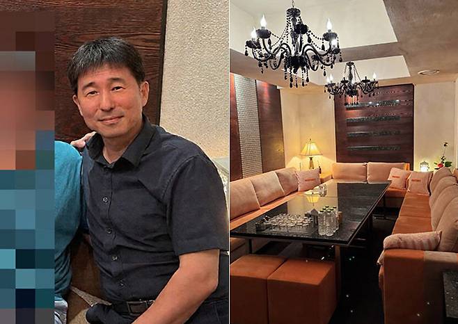 더불어민주당이 19일 서울 여의도 중앙당사에서 ‘지귀연 판사 룸살롱 접대 의혹' 관련 사진을 공개했다. 노종면 민주당 중앙선거대책위원회 대변인이 이날 서울 여의도 당사에서 공개한 사진에는 지 판사가 지인 2명과 함께 동석한 모습(오른쪽)이 담겨 있었다. 왼쪽은 노 대변인이 해당 장소가 룸살롱이라고 주장하며 공개한 내부 사진. 더불어민주당 제공