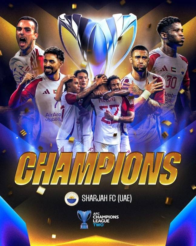 샤르자의 2024~2025시즌 ACL2 우승 기념 포스터. /사진=샤르자 공식 SNS 갈무리