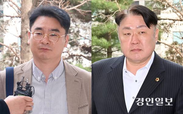 전자칠판 납품과 관련해 업체로 부터 금품을 받은 혐의를 받는 조현영(왼쪽), 신충식(오른쪽) 인천시의원이 구속 전 피의자 심문(영장실질심사)을 받기 위해 인천지법으로 들어서고 있다. 2025.3.27 /김용국기자yong@kyeongin.com