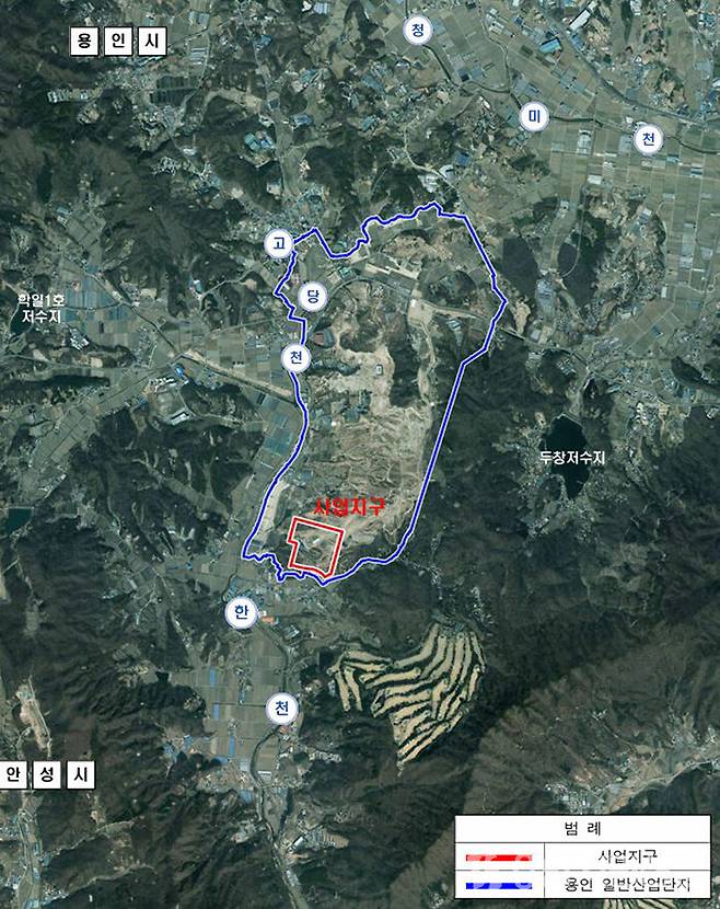 SK이노베이션과 중부발전이 원삼면 용인반도체클러스터 일반산단 내 2026년 하반기 준공을 목표로 추진 중인 1.05GW 규모의 집단에너지사업(LNG열병합발전소) 위치도. 사진=용인특례시청