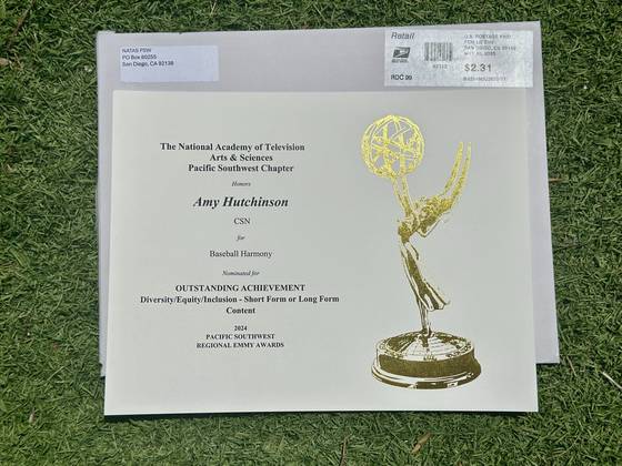 다큐멘터리 '베이스볼 하모니' 에미상 노미네이트 증명서. 〈사진=홍지영 감독 제공〉