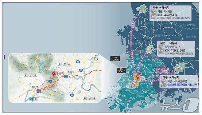 전북 순창군과 전남 담양군이 한국마사회 경마공원 유치를 호남 상생 협력사업으로 추진 중인 가운데 순창담양의 입지여건 분석도.(순창군 제공. 재판매 및 DB금지)/뉴스1